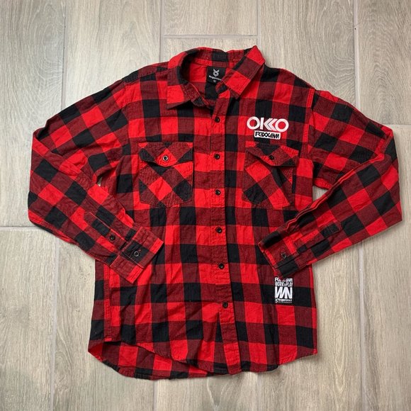 Fingercroxx Long Sleeve Red Plaid Button Down Shirt Mens XL - Picture 1 of 7